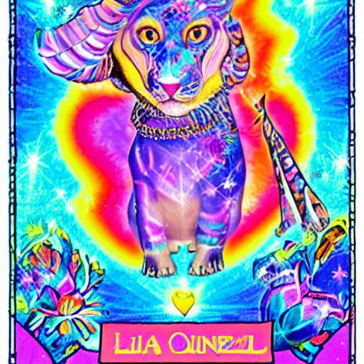 Image similar to lisa frank the world tarot card photorealistic