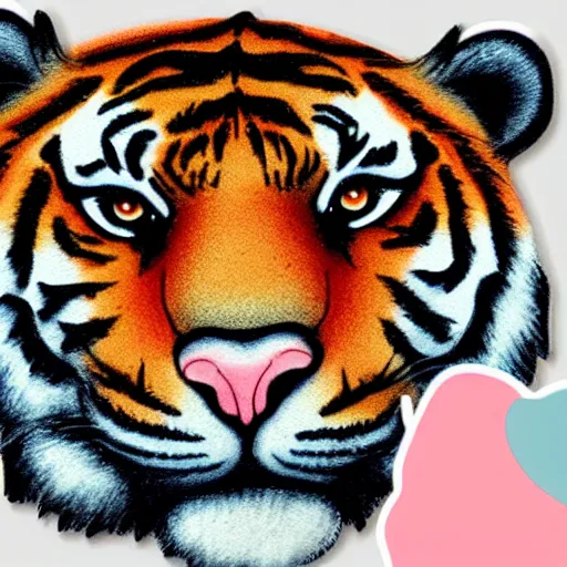 Image similar to very sad tiger, beautiful sticker illustration, soft pastel colors