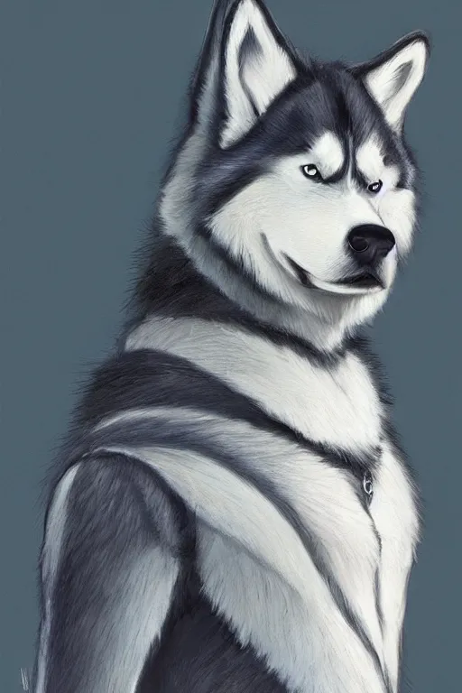 Prompt: a character design of a husky in grey vest, boxing, portrait painting, anime, studio ghibli, humanoid, anthropomorphic, personify, furry