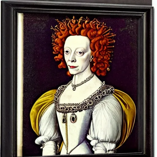 Image similar to sigourney weaver as queen elizabeth i, elegant portrait by sandro botticelli, detailed, symmetrical, intricate