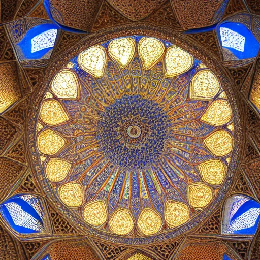 Image similar to psychedelic iranian honeycomb vaulting, muqarnas, photo