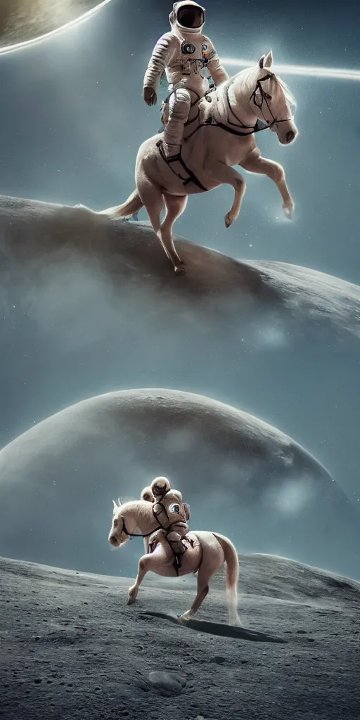 Image similar to professional photo of astronaut riding a horse on the moon, low angle shot, hyperrealistic masterpiece, trending on artstation, cgsociety, kodakchrome, golden ratio, cinematic, composition, beautiful lighting, hyper detailed, octane render, 4 k, unreal engine