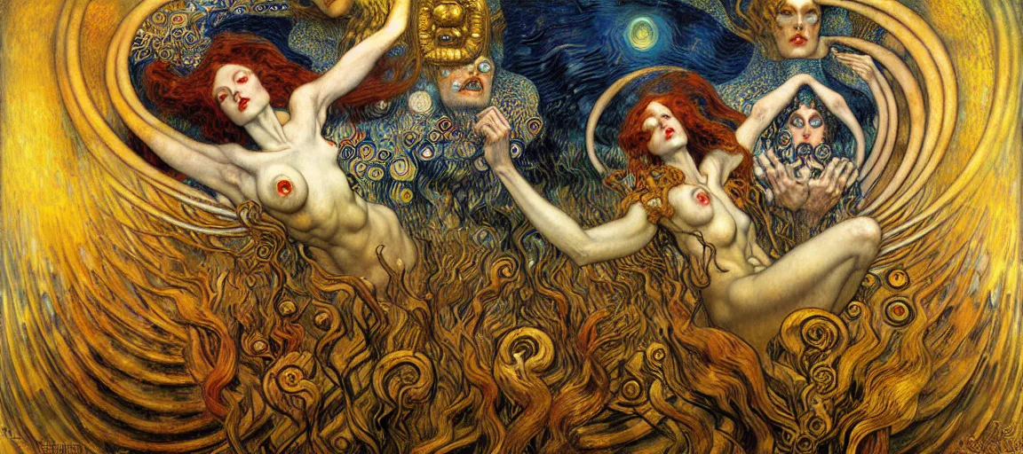 Image similar to Divine Chaos Engine by Karol Bak, Jean Delville, William Blake, Gustav Klimt, and Vincent Van Gogh, symbolist, visionary