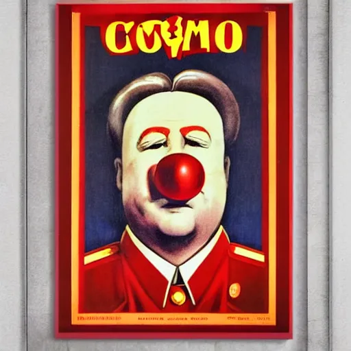 Image similar to communist clown portrait, soviet propaganda style, poster, mao