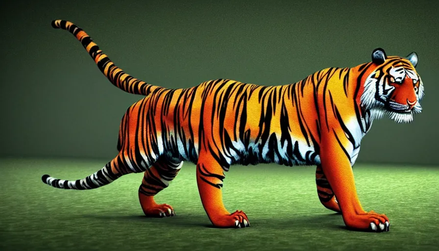 Prompt: tiger and t rex hybrid, realistic cgi render