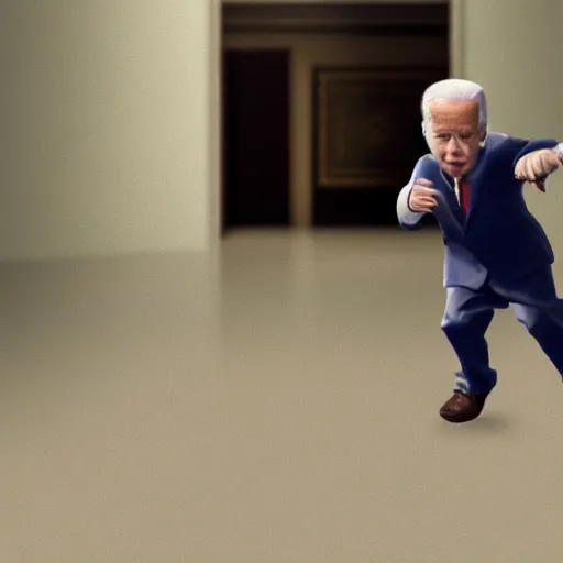 Prompt: joe biden chasing a child in the backrooms, hyper - realistic, 4 k, octane - render, realistic.