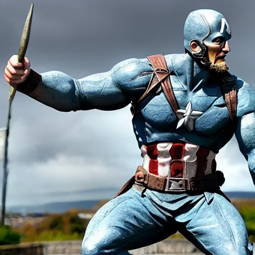 Prompt: Statue of viking Captain America