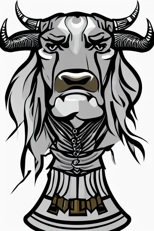 Image similar to A portrait of a bull as evil warlord general, sticker, Anthropomorphized, portrait, highly detailed, colorful, illustration, smooth and clean vector curves, no jagged lines, vector art, smooth