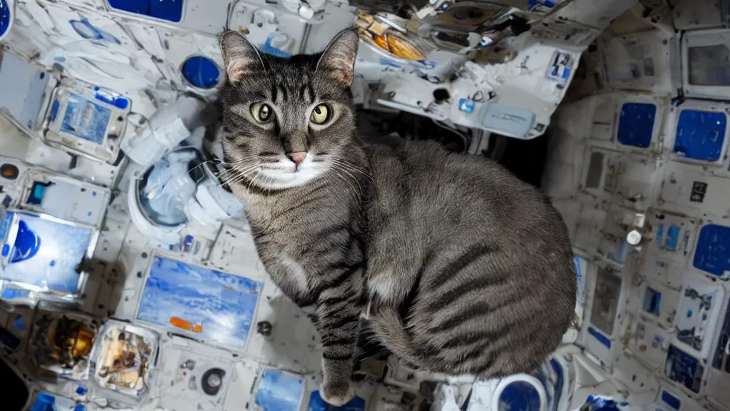 Image similar to Photo of a cat floating inside the ISS