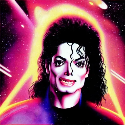 Image similar to photorealistic cyberwave michael jackson pushing inside out a space galaxy circle, xscape ii album cover