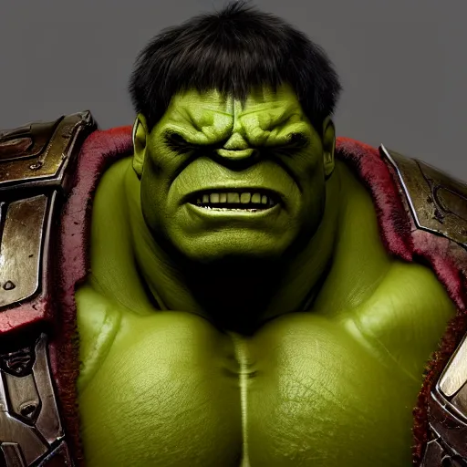 Prompt: the hulk as an ork from warhammer 40k, au naturel, hyper detailed, digital art, trending in artstation, cinematic lighting, studio quality, smooth render, unreal engine 5 rendered, octane rendered, art style by klimt and nixeu and ian sprigger and wlop and krenz cushart