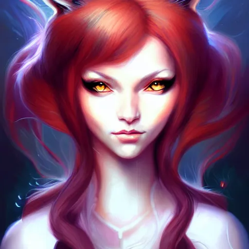 Image similar to fantasy portrait of fox-girl , by René Laloux, by ross tran