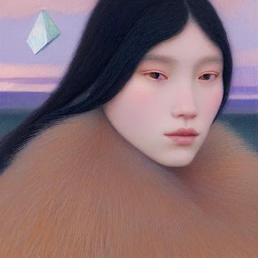 Image similar to a ultradetailed beautiful painting of a young european inuit woman in the park by hsiao ron cheng, ngai victo, nivanh chanthara jean delville wlop and dougherty patrick, trending onv artstation, alaska, light sparkles, major arcana sky, sharp focus, soft light