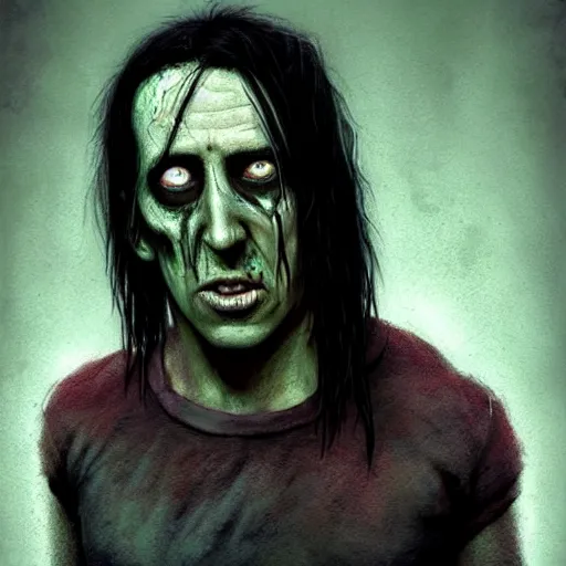 Prompt: color portrait of young and handsome zombie trent reznor from nin as a zombie with shoulder length hair, 7 days to die zombie, gritty background, fine art, award winning, intricate, elegant, sharp focus, cinematic lighting, digital painting, 8 k concept art, art by brom, art by guweiz and z. w. gu, art by michael hussar, 8 k
