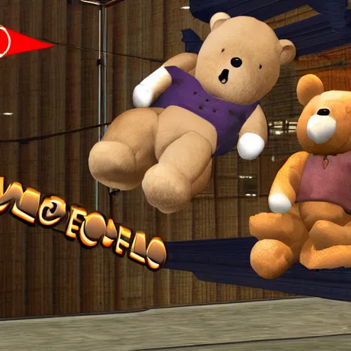 Image similar to tony hawk's extreme teddy bear cuddling for playstation 2, video game screenshot