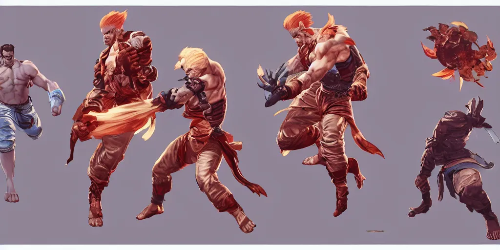 Prompt: fighter character design, idle, colored, sprite, tekken, pc game, sideview, art by moebius and greg rutkowski.