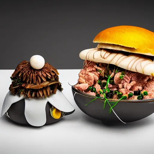 Image similar to a meal of strange and disgusting, but also futuristic designer food, food photography