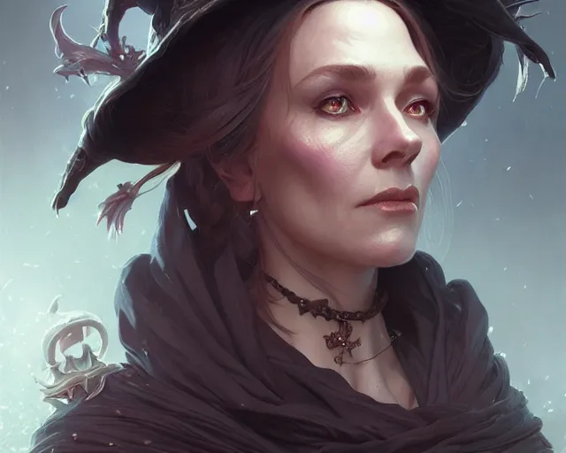 Prompt: old witch, deep focus, d & d, fantasy, intricate, elegant, highly detailed, digital painting, artstation, concept art, matte, sharp focus, illustration, hearthstone, art by artgerm and greg rutkowski and alphonse mucha