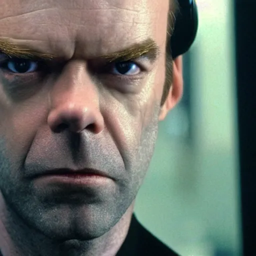 Image similar to ! dream close - up of hugo weaving as agent smith in the matrix, movie still frame, promotional image, imax 7 0 mm footage