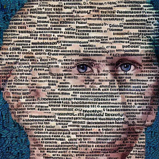 Prompt: portrait made of words, collage art