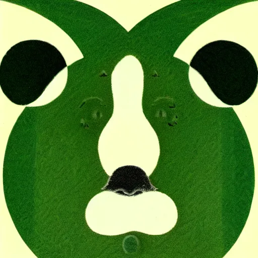 Prompt: an illustration of a green cube with a face and white horns