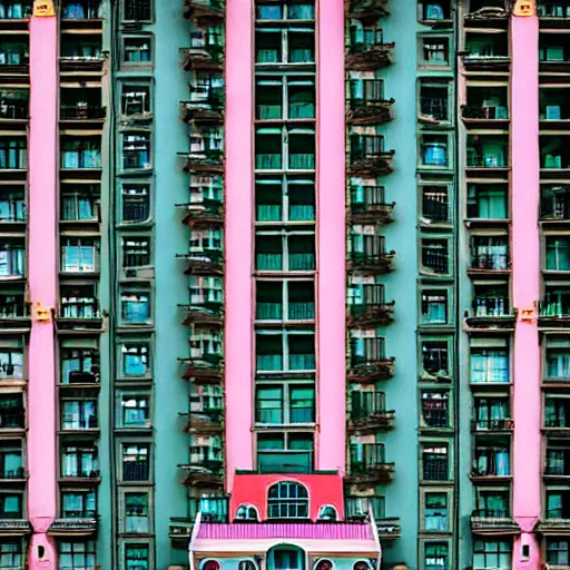 Prompt: Symmetric Wes Anderson film still in the Gatlinburg without people. Establishing shot. Architecture. 8k resolution. Pastel. Sharp. Whimsical. Symmetry. Stunning.