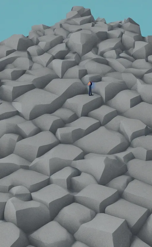 Image similar to surreal 3 d render field of rocks by atey ghailan and escher and edward hopper, houdini algorithmic generative art, pastel colors