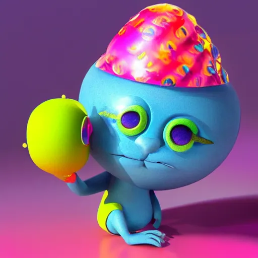 Image similar to 3 d poked bot from poked studio uk, bot art by lisa frank, cgsociety, 3 d sculpture