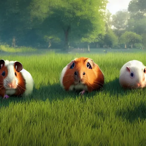 Prompt: a group of guinea pig that are in the grass, concept art by senior environment artist, cgsociety, furry art, artstation hq, playstation 5 screenshot