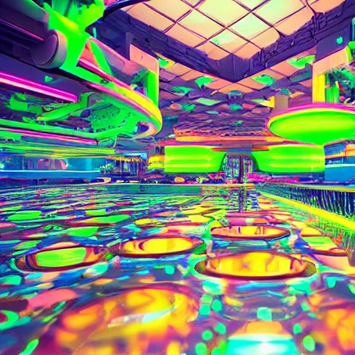 Image similar to A a pool of neon liquid, octane render, high detail, smooth, sharp focus, dynamic lighting, intricate,
