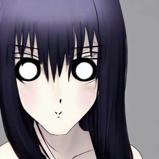 Image similar to girl with black hair, eyeless, no eyes, long bangs over face, anime style