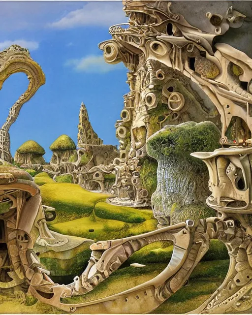 Image similar to conversano apulia by roger dean, biomechanical, 4 k, hyper detailed