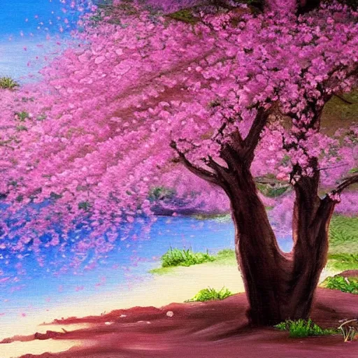 Image similar to a cherry blossom painting by bob ross