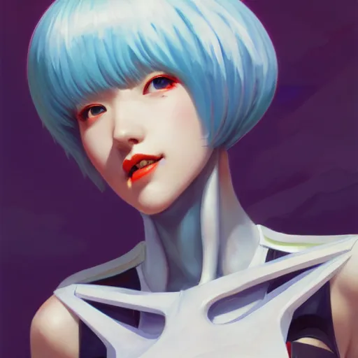 Image similar to portrait of Rei Ayanami, League of Legend illustration, asymmetrical, profile picture, Organic Painting, sunny day, Matte Painting, bold shapes, hard edges, street art, trending on artstation, by Sam Youn and Gil Elvgren and Sachin Teng