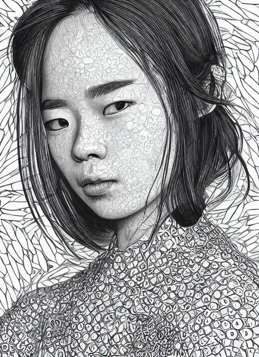 Prompt: closeup portrait of mitski, an ultrafine detailed illustration by james jean, intricate linework, bright colors, final fantasy, behance contest winner, vanitas, angular, altermodern, unreal engine 5 highly rendered, global illumination, radiant light, detailed and intricate environment