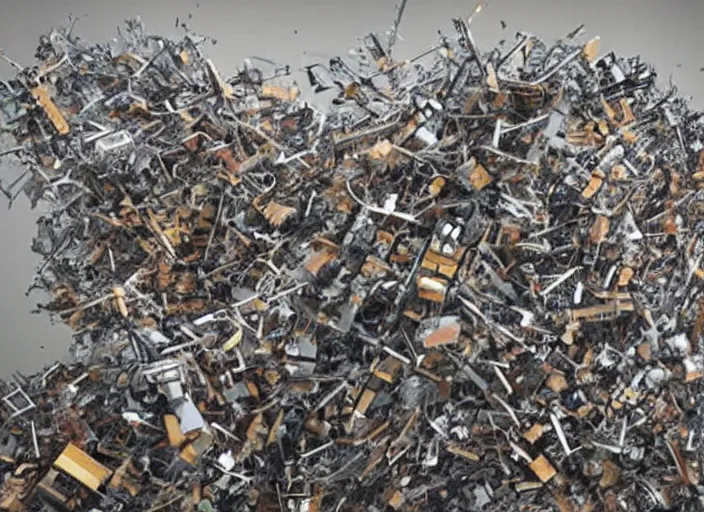 Image similar to thousands of robots falling into tornado fx arstation hyperrealistic art