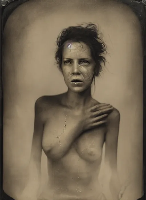 Image similar to portrait of a women, hyperrealism, photo realistic, detailed, award winning photograph, cinematic lighting, ambrotype wet plate collodion by shane balkowitsch