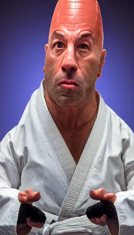 Image similar to joe rogan conehead doing martial arts, cinema still