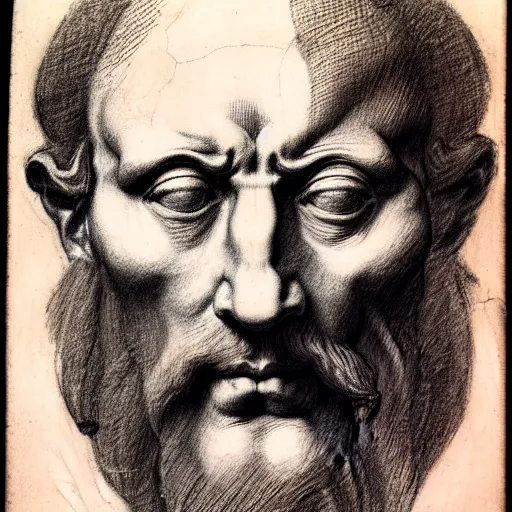 Image similar to unfinished study of mans face. michelangelo, early sixteenth century. red chalk on paper.