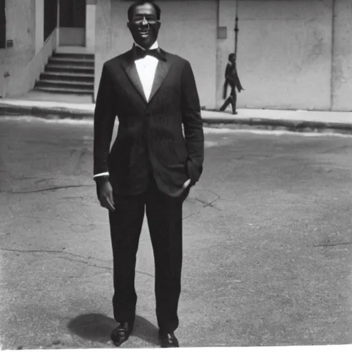 Image similar to vintage photo of a black man wearing a black suit in rio de janeiro