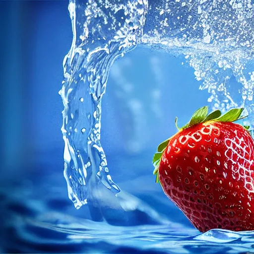 Image similar to half cut strawberry, splash underwater! award winner photoshop edit, golden ratio