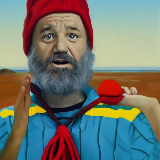 Image similar to bill murray as steve zissou, wes anderson, oil painting