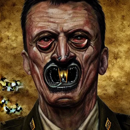 Image similar to igor ivanovich strelkov became an aggressive lovecraftian degenerate abomination, photo - realistic, color image, 2 k, highly detailed, bodyhorror, occult art