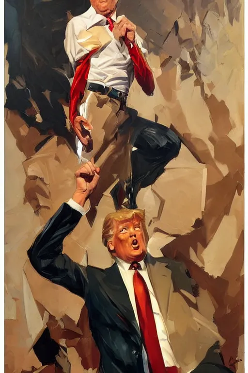 Image similar to donald trump figure painting by jc leyendecker!! phil hale!, angular, brush strokes, painterly, vintage, crisp