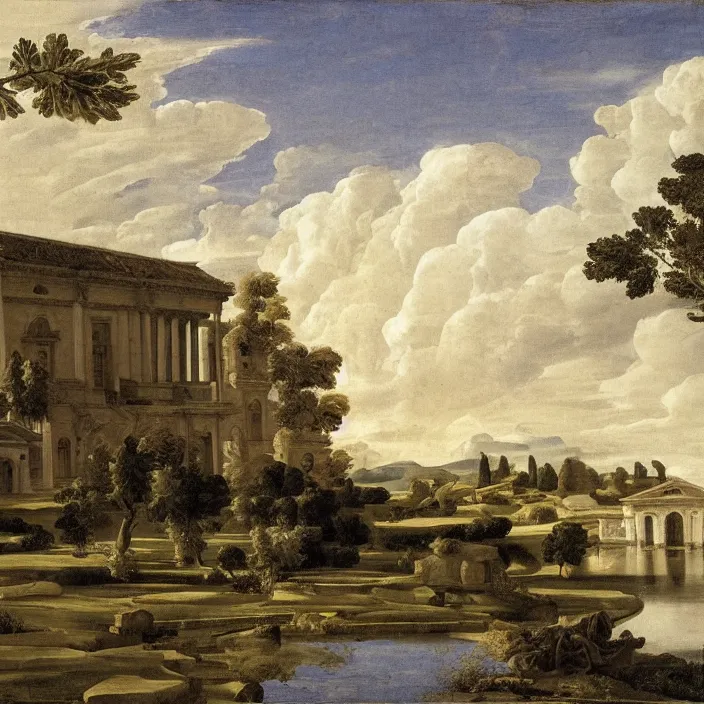 Prompt: a building in a serene landscape, by gian lorenzo bernini