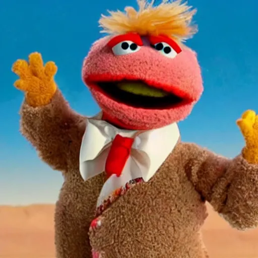 Image similar to muppet seal time fighting in the desert. from the rainbow connection movie.