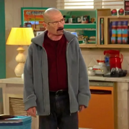 Image similar to a screenshot of Walter White in ICarly (2008) low quality, vhs quality, aired on Nickelodeon,