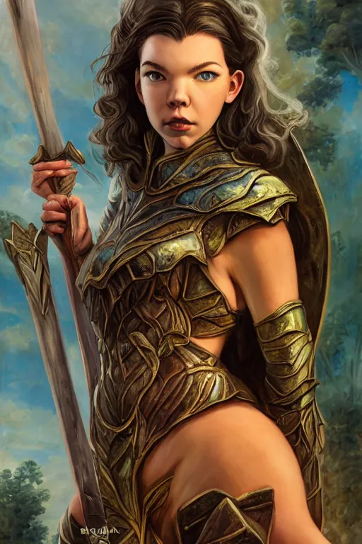 Prompt: A fantasy comic book style, portrait painting of, Anya Taylor-Joy, composite hybrid, Cory Chase, as a youthful, Reptilian, Atlantean Warrior, Mystical Valkyrie, Modest light Armor, Sword, Sheild, Spear, François Boucher, Oil Painting, unreal 5, DAZ, hyper-realistic, Photorealistic, octane render, Regal, Refined, Coherent, Detailed Digital Art, RPG portrait, William-Adolphe Bouguereau, Michael Cheval, Walt Disney (1937), Steampunk, Golden dappled dynamic lighting, Highly Detailed, Theophanic atmosphere, Cinematic Lighting, Unreal Engine, 8k, HD