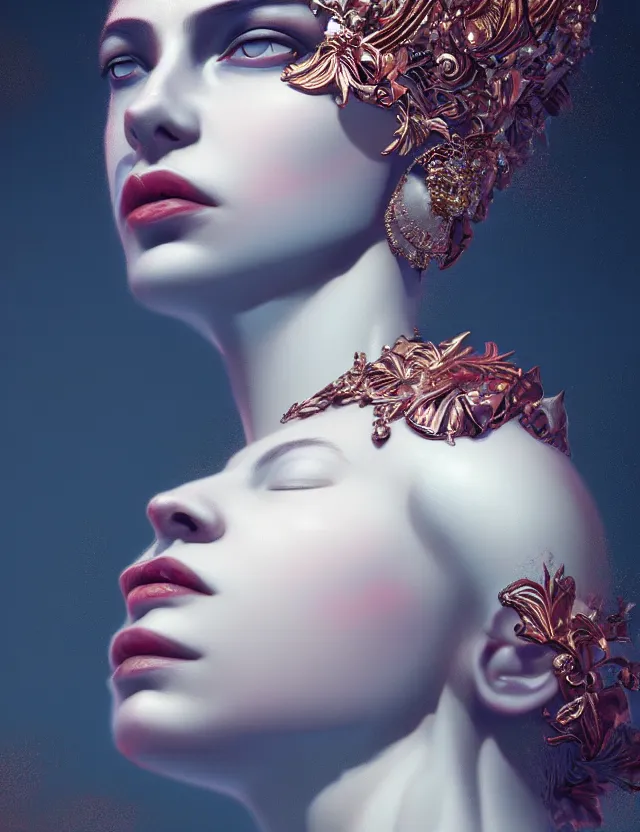 Prompt: blurred background. close-up portrait of a goddess in crown, by Alexander McQueen, Afarin Sajedi and Alena Aenami. unreal engine