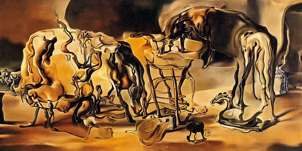 Image similar to wine making process painted by salvador dali